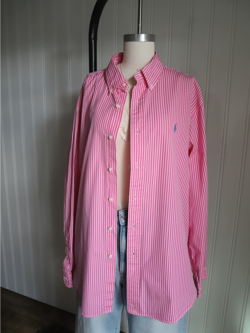 Ralph Lauren Pink & White Striped Oxford Button-Down Shirt